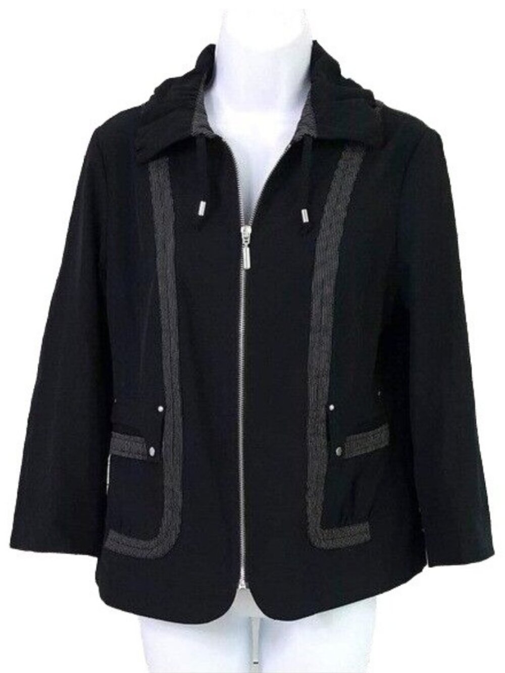 Chico's Zenergy Golf Jacket Black Small Drawstring Zip Windbreaker Lightweight